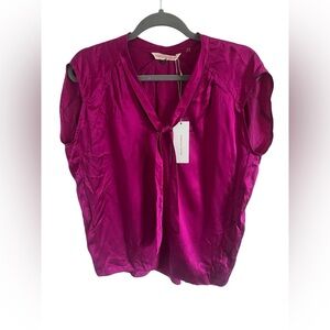 NWT Rebecca Taylor Silk Tie Front Magenta Blouse, size 2